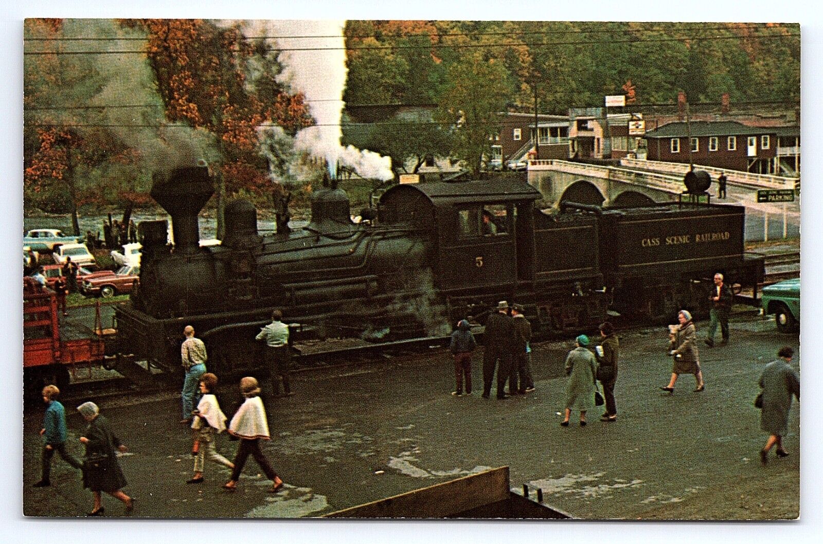 Postcard Cass West Virginia Scenic Railroad Shay Engine #5 at Cass Train Station