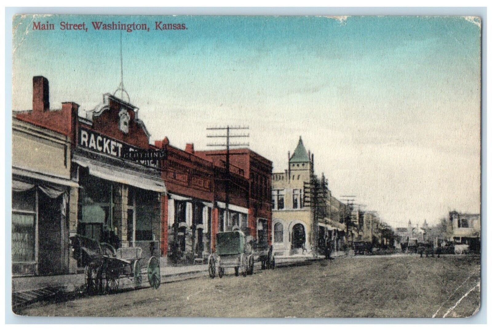 1909 Main Street Exterior Building Washington Kansas KS Vintage Antique Postcard