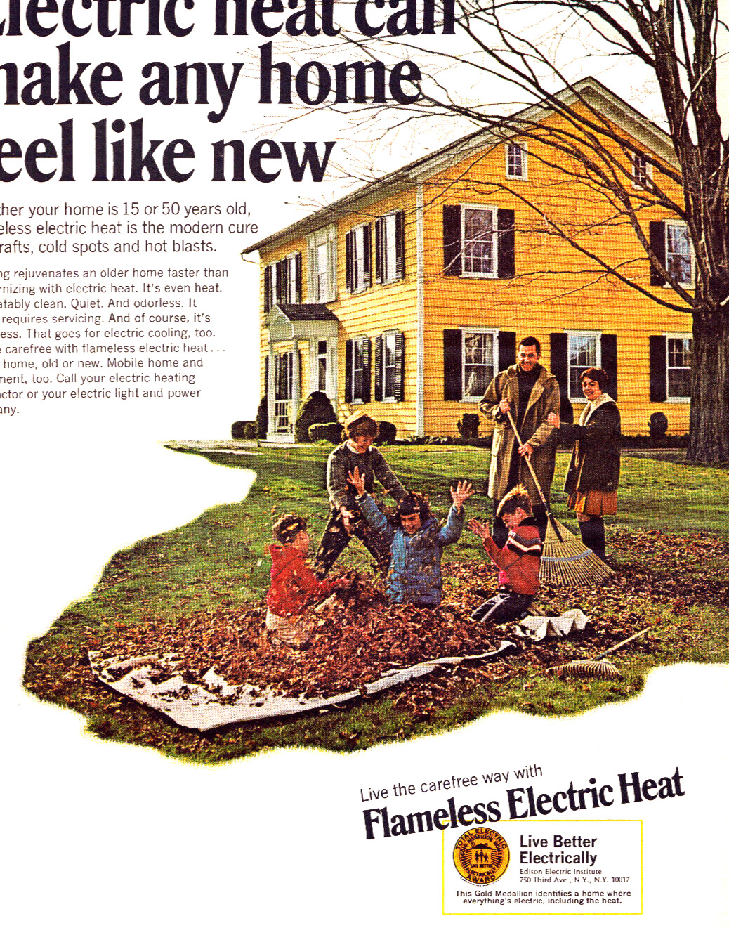 1969 Flameless Electric Heat For New Home Vtg Magazine Print Ad READ