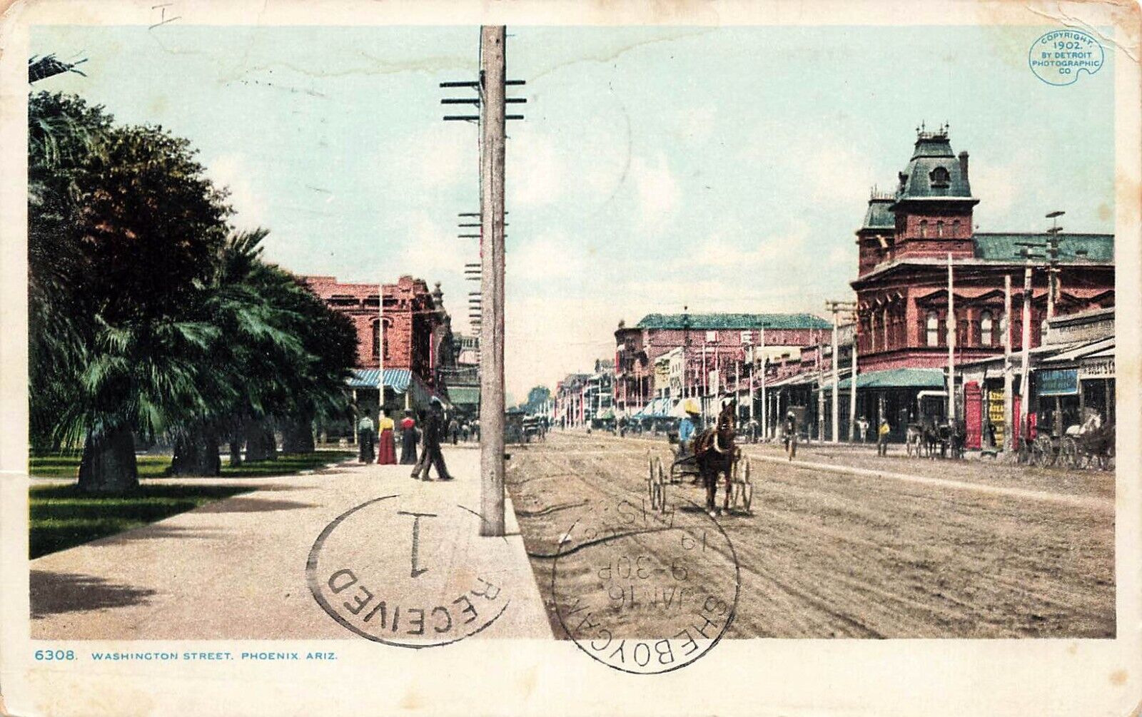 1908 ARIZONA POSTCARD: STREET SCENE OF WASHINGTON STREET, PHOENIX, AZ