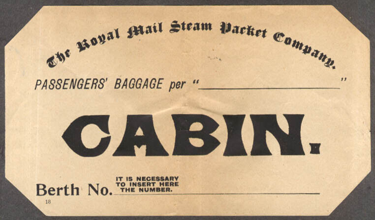 Royal Mail Steam Packet Company Passengers Baggage CABIN label ca 1930s