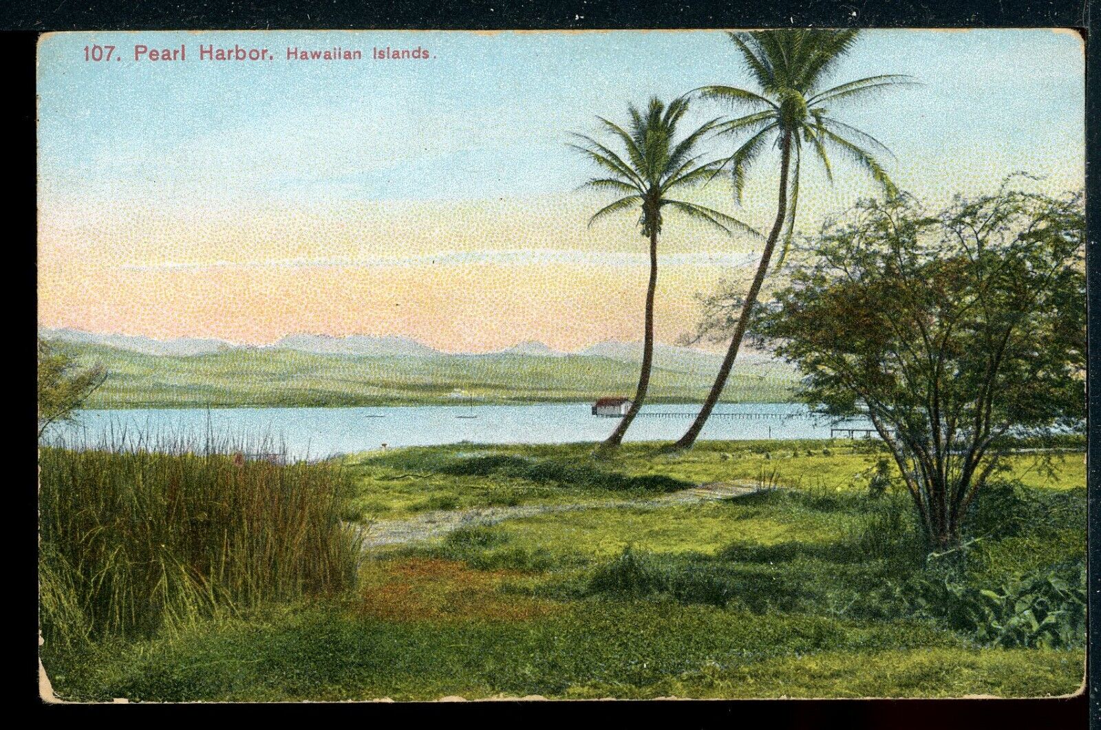 Pearl Harbor View Hawaiian Islands Historic Vintage Private Mailing Card