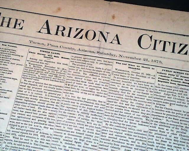 Very Rare Tucson Pima County Old West Arizona Territory 1875 Original Newspaper