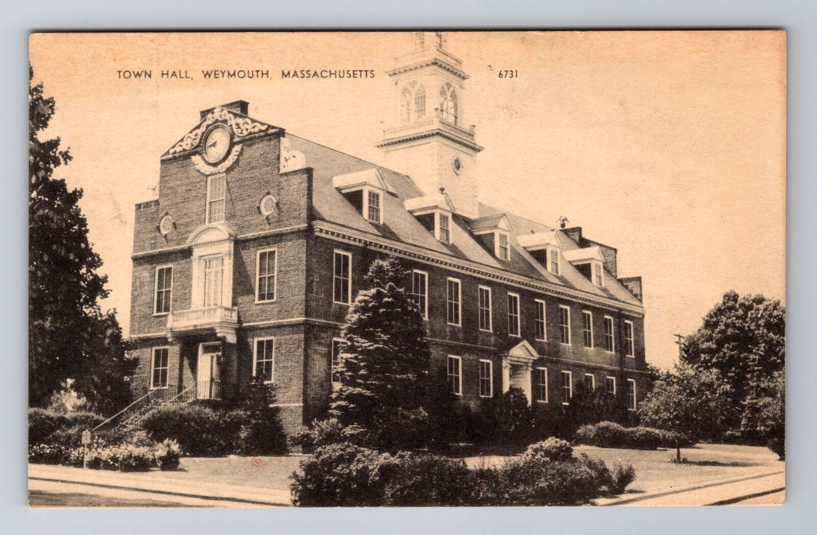 Weymouth MA-Massachusetts, Town Hall, Antique Vintage Souvenir Postcard