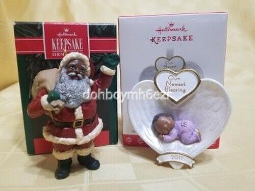 Hallmark 1992 2017 Baby\'s First Christmas Cheerful Santa Ornament LOT