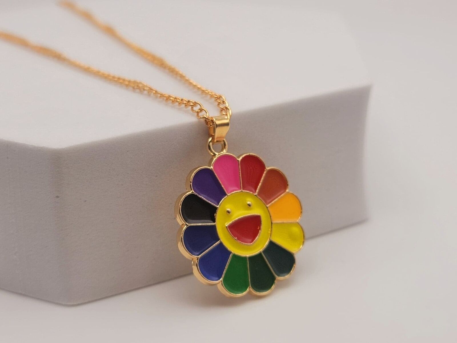 Aesthetic Handmade Murakami rainbow flower Necklace