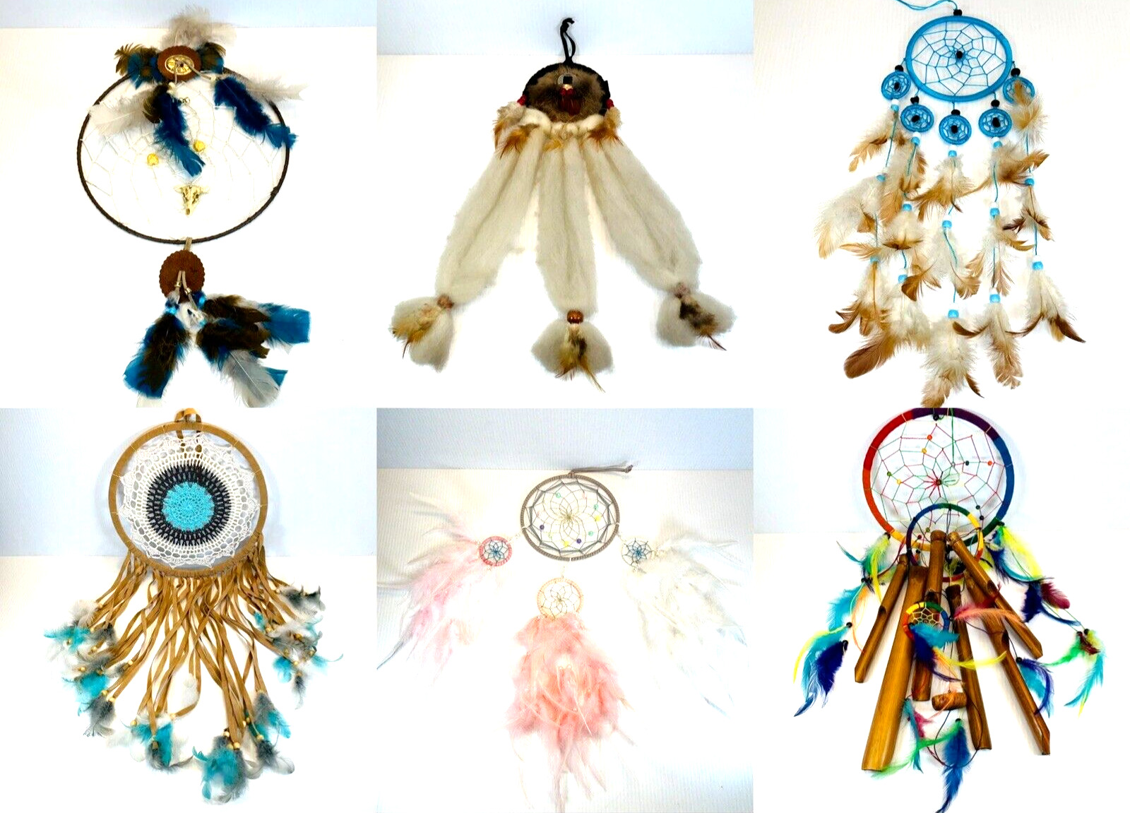 Lot of 6 Colorful & Detailed (Unbranded) Dream Catchers - Bohemian Hippy Design
