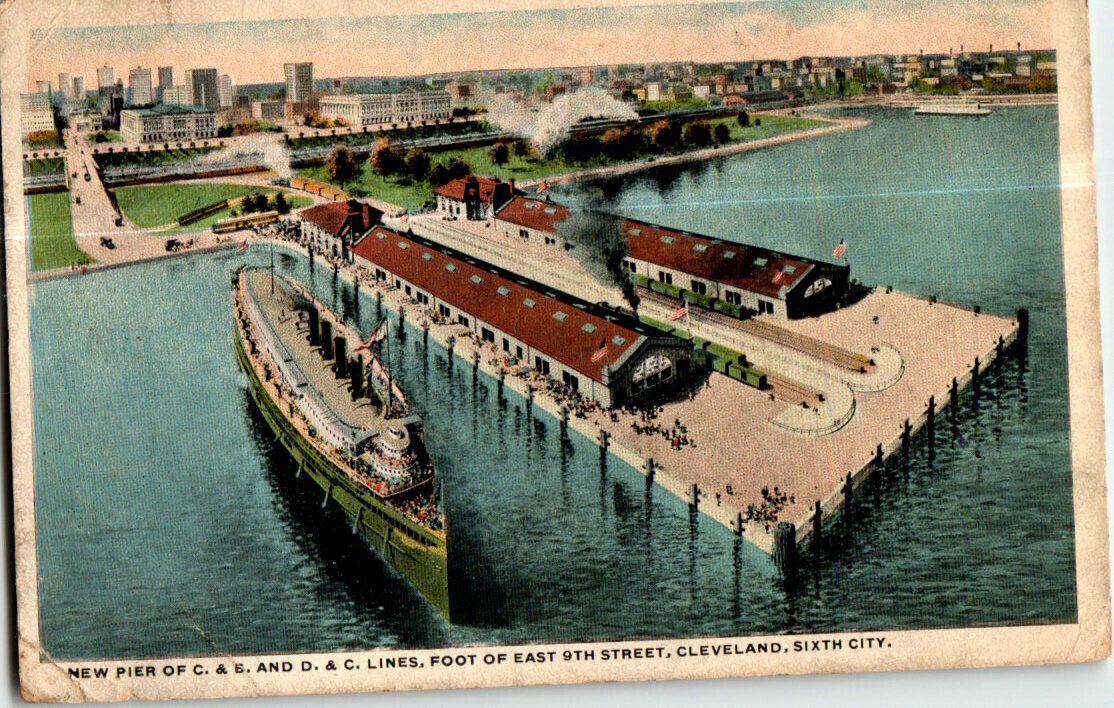 New C. & B. And D. & C. Lines Pier, Cleveland, Ohio postcard. Posted 1916