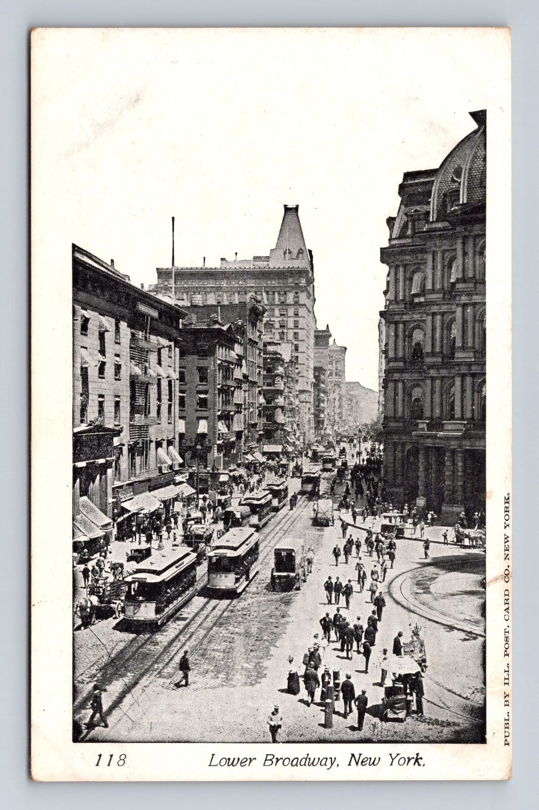New York City NY, Lower Broadway, Cable Cars, Buggies, Vintage Souvenir Postcard