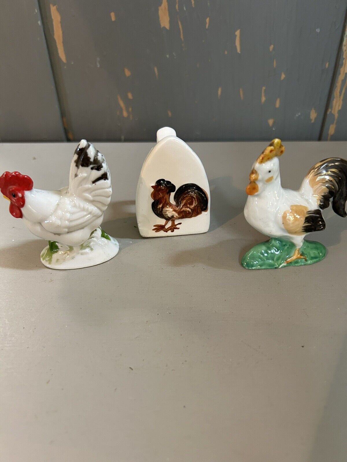 Chicken And Roosters Figurines Three Vintage Japan
