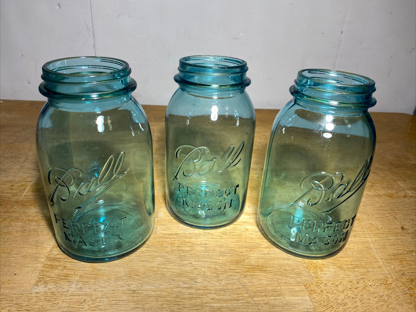 Antique Blue Ball Quart Mason Jar Set of Three - Perfect Mason PLEASE READ