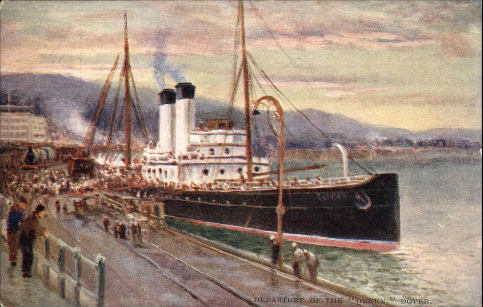 Dover England ENG Departure of Queen Steamer Steamship c1910 Vintage Postcard