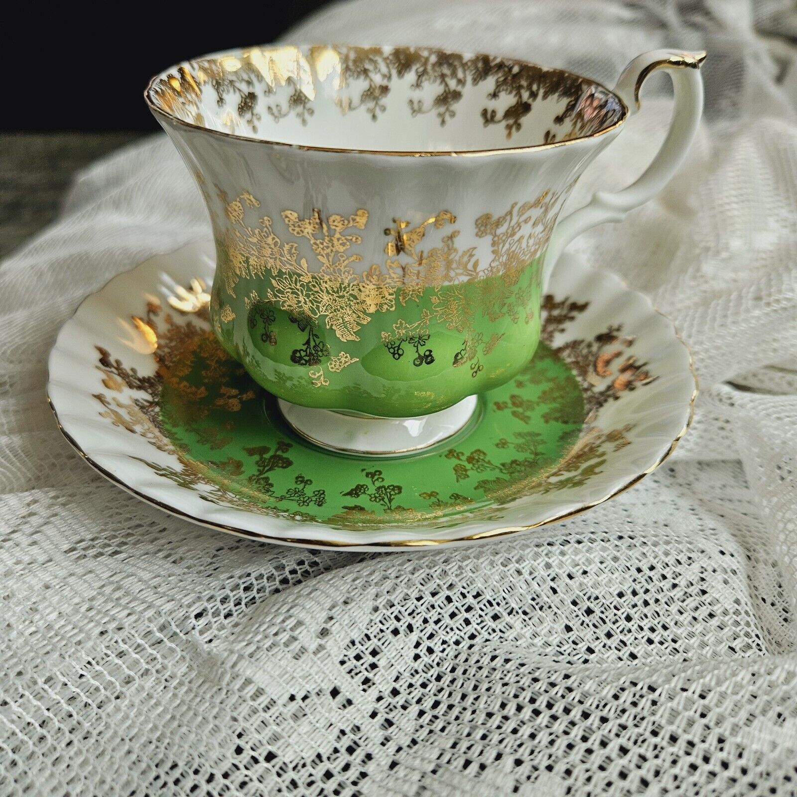 Vintage Royal Albert Cup And Saucer, Regal Series, Green