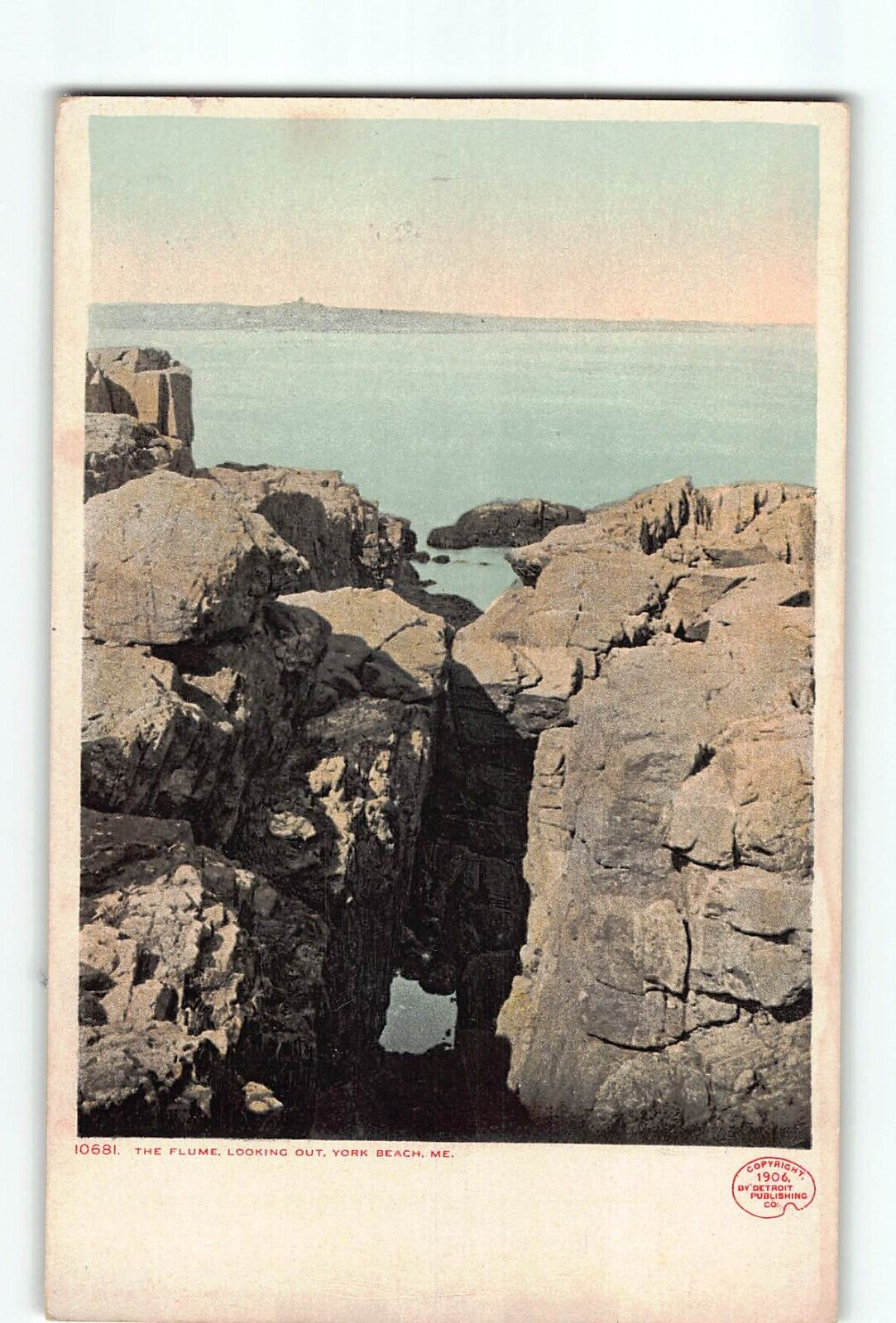 Old Vintage Postcard of  THE FLUME LOOKING OUT YORK BEACH Maine CR 1906