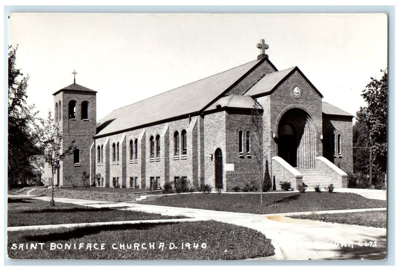1940 Saint Boniface Church Garner Iowa IA RPPC Photo Posted Vintage Postcard