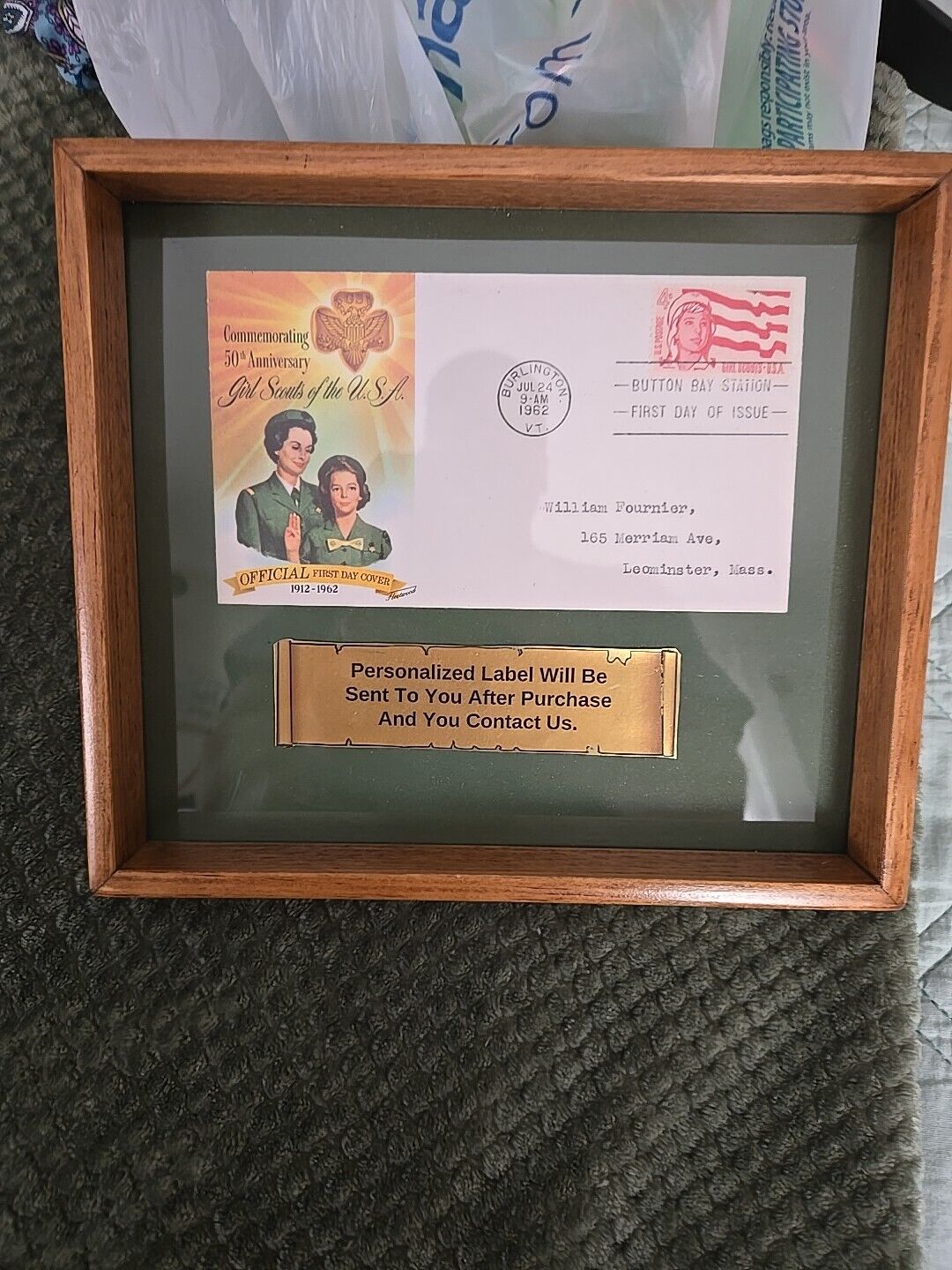 Vintage 1962 Framed Girl Scout First Day Of Issue Envelope & Stamp