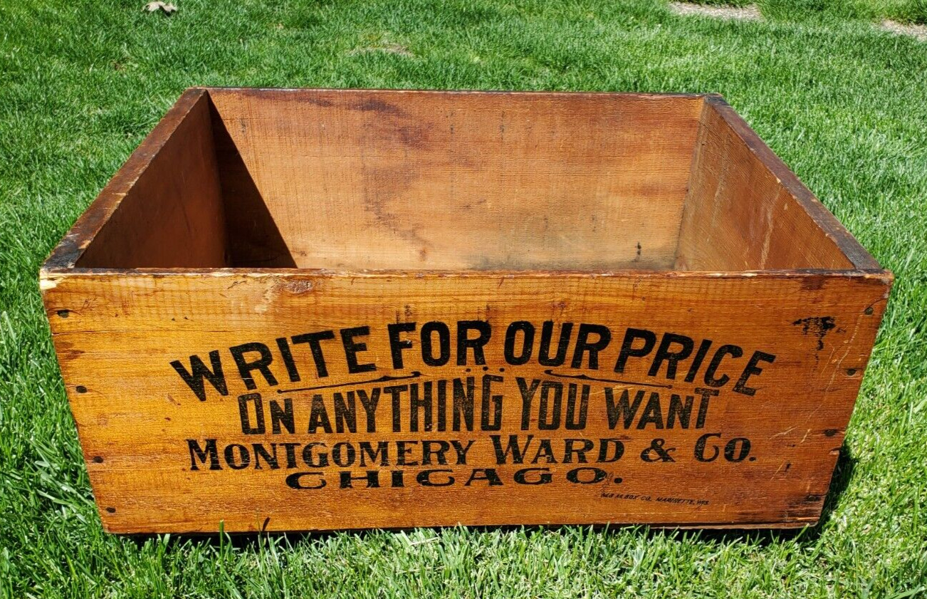 Vintage Antique Montgomery Ward & Co. Wood Crate  Advertising  On All 4 Sides