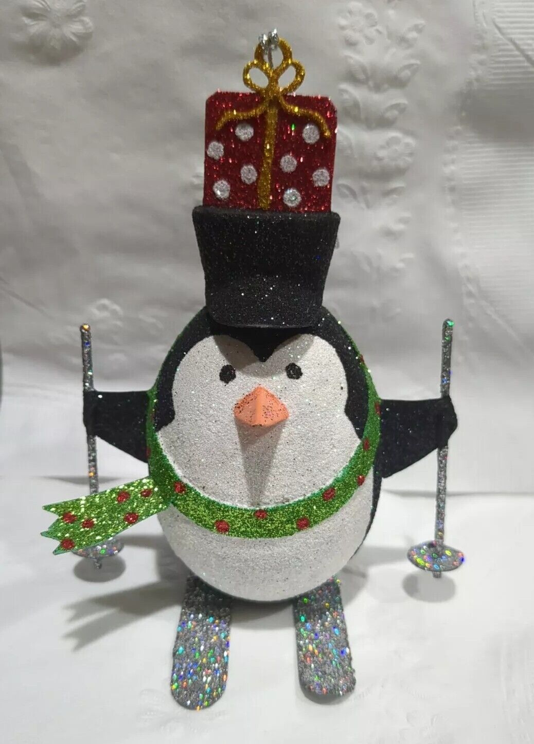 NM Glitter Penguin On Ski Christmas Ornament Skiing Sparkle 