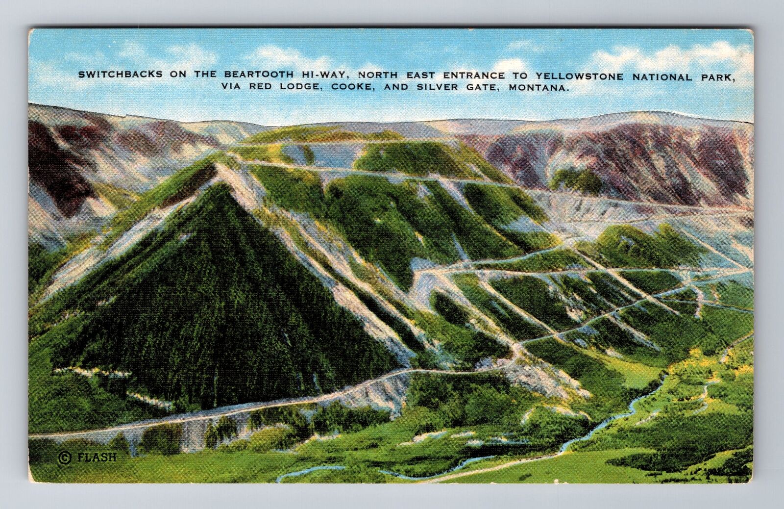 Silver Gate MT-Montana, Aerial Switchbacks On The Beartooth, Vintage Postcard