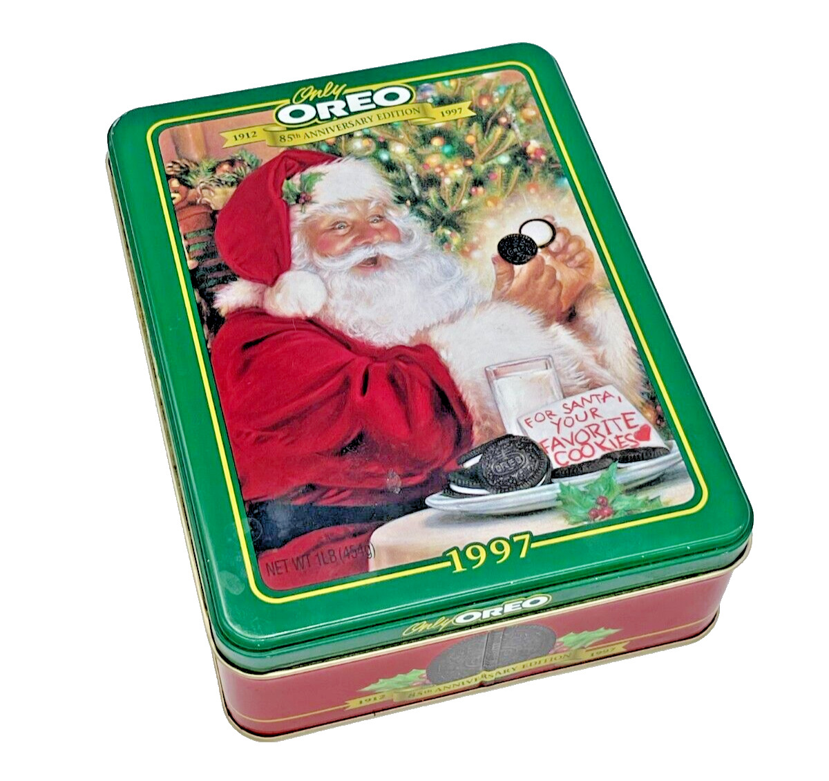 Vintage Oreo Cookie Christmas Tin 1997 Santa Milk & Cookies 85th Anniversary-A59
