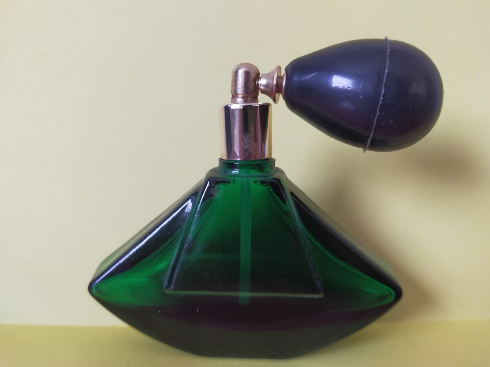 Rare Unusual Shaped Green Glass Perfume Bottle With Pump