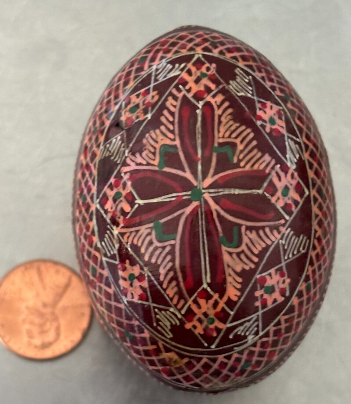 VNTG Ukrainian Pysanky.Wood Egg Hand Made Pysanka Easter INGP L-L