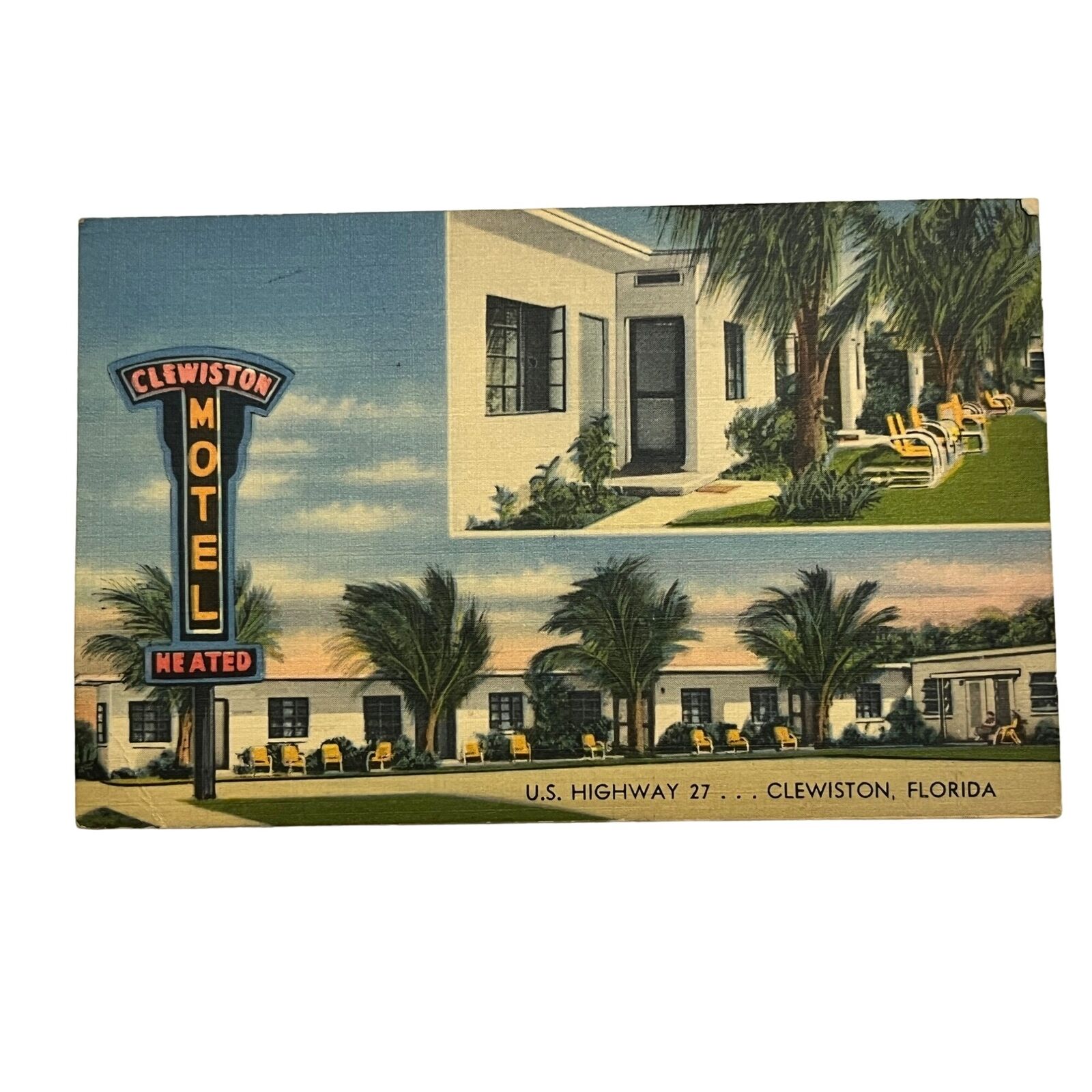 Vintage Clewiston Motel Postcard U.S. Highway 27 Clewiston Florida Scenic Linen 