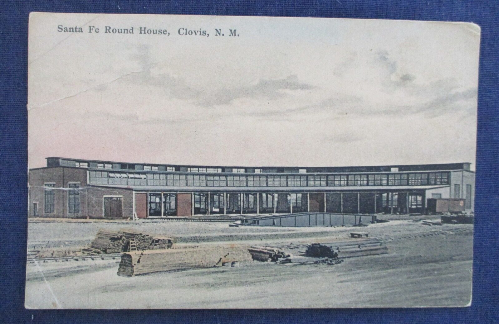 1911 Clovis New Mexico Santa Fe Railroad Roundhouse Hand Colored Postcard