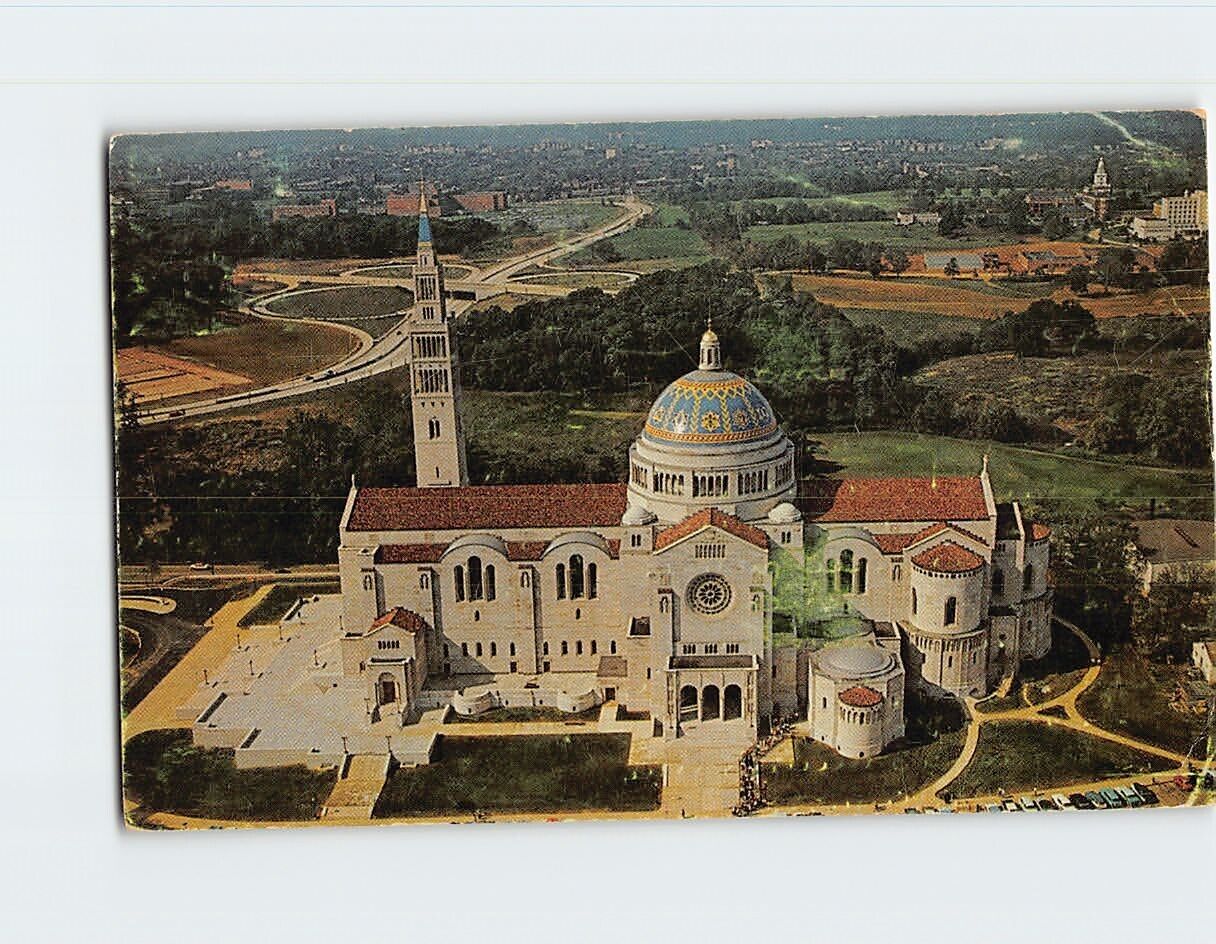 Postcard Aerial View National Shrine Immaculate Conception Washington DC USA