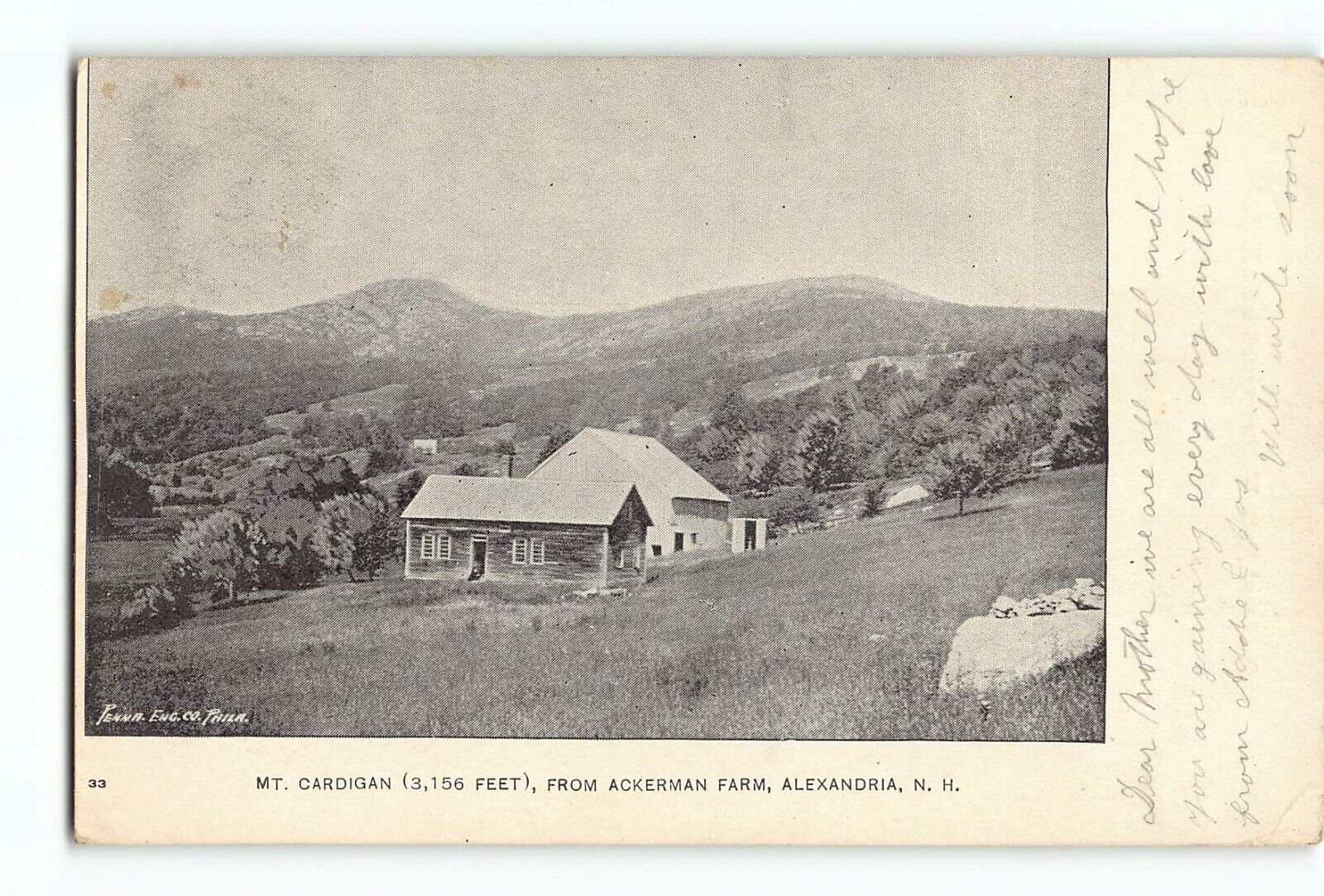 Old Vintage 1906 Postcard MT CARDIGAN FROM ACKERMAN FARM ALEXANDRIA NH