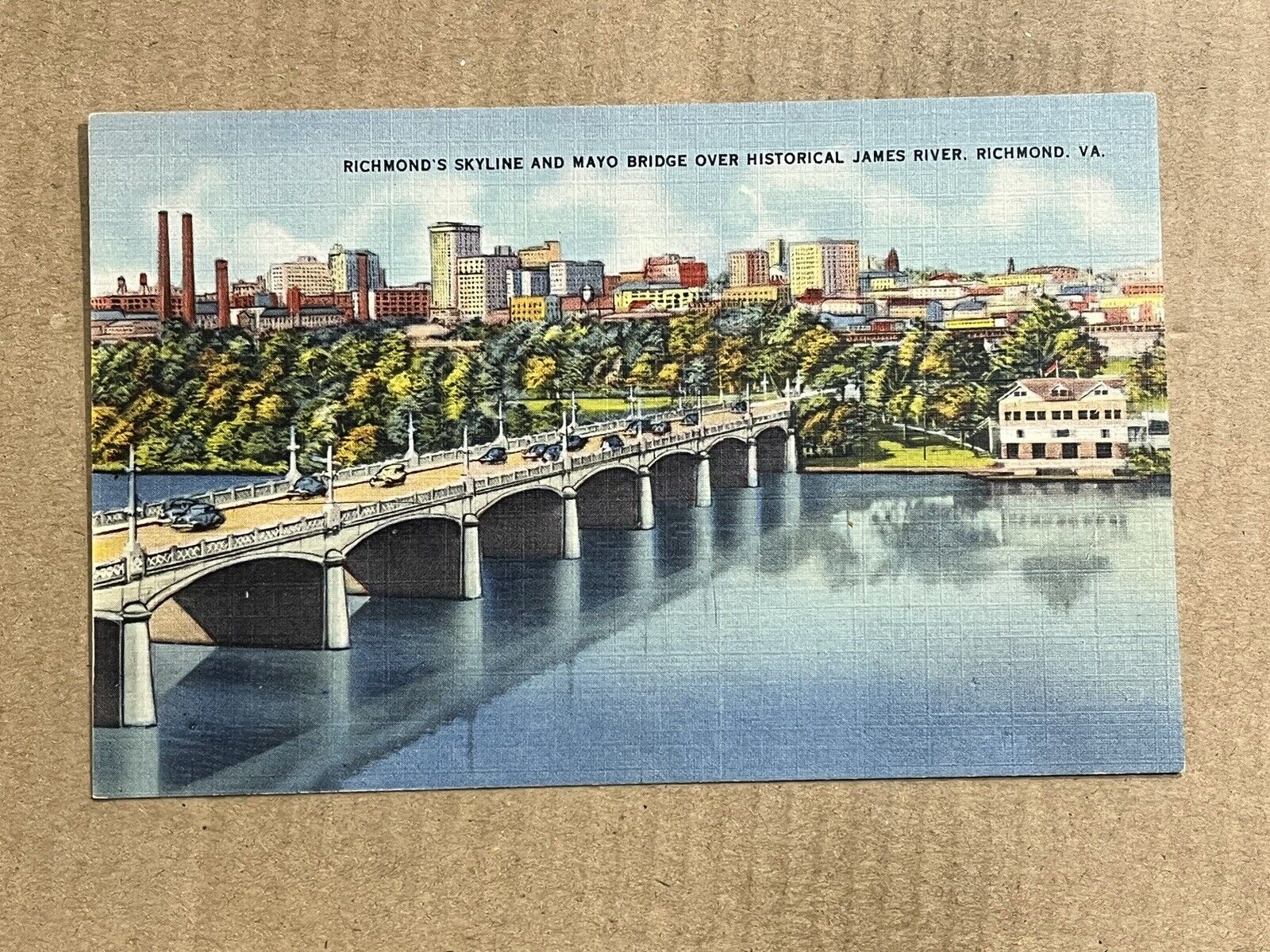 Postcard Richmond VA Virginia Skyline Mayo Bridge James River Vintage PC