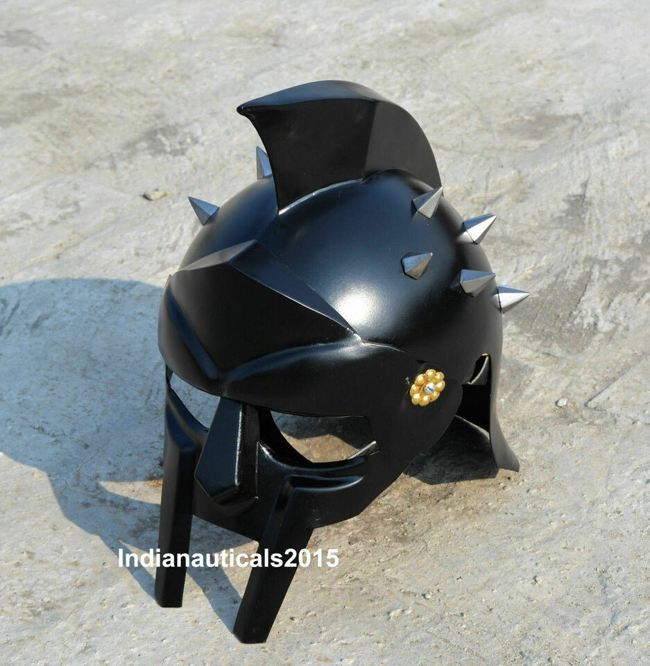 Black Antique Gladiator Helmet Medieval Maximus Steel Gladiator Helmet