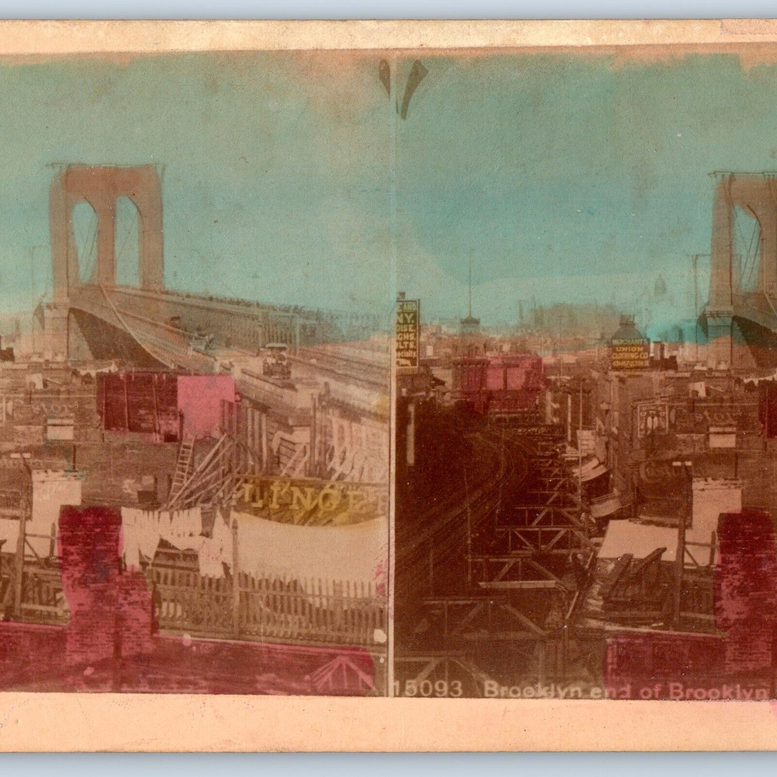 c1880s Brooklyn, New York City Bridge Railway Stereoview Hand COlored Photo V28
