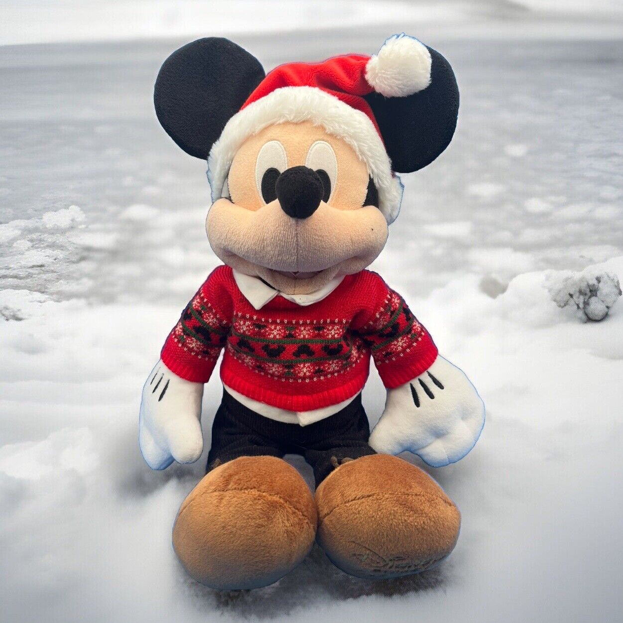 Disney Store Authentic 2018 Christmas Mickey Plush Stuffed Winter Sweater