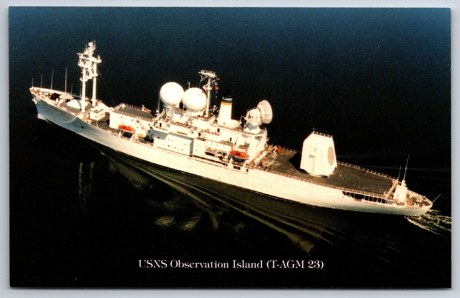 Military Ships~Birds Eye View Of USNS Observation Island Vessel~Vintage Postcard