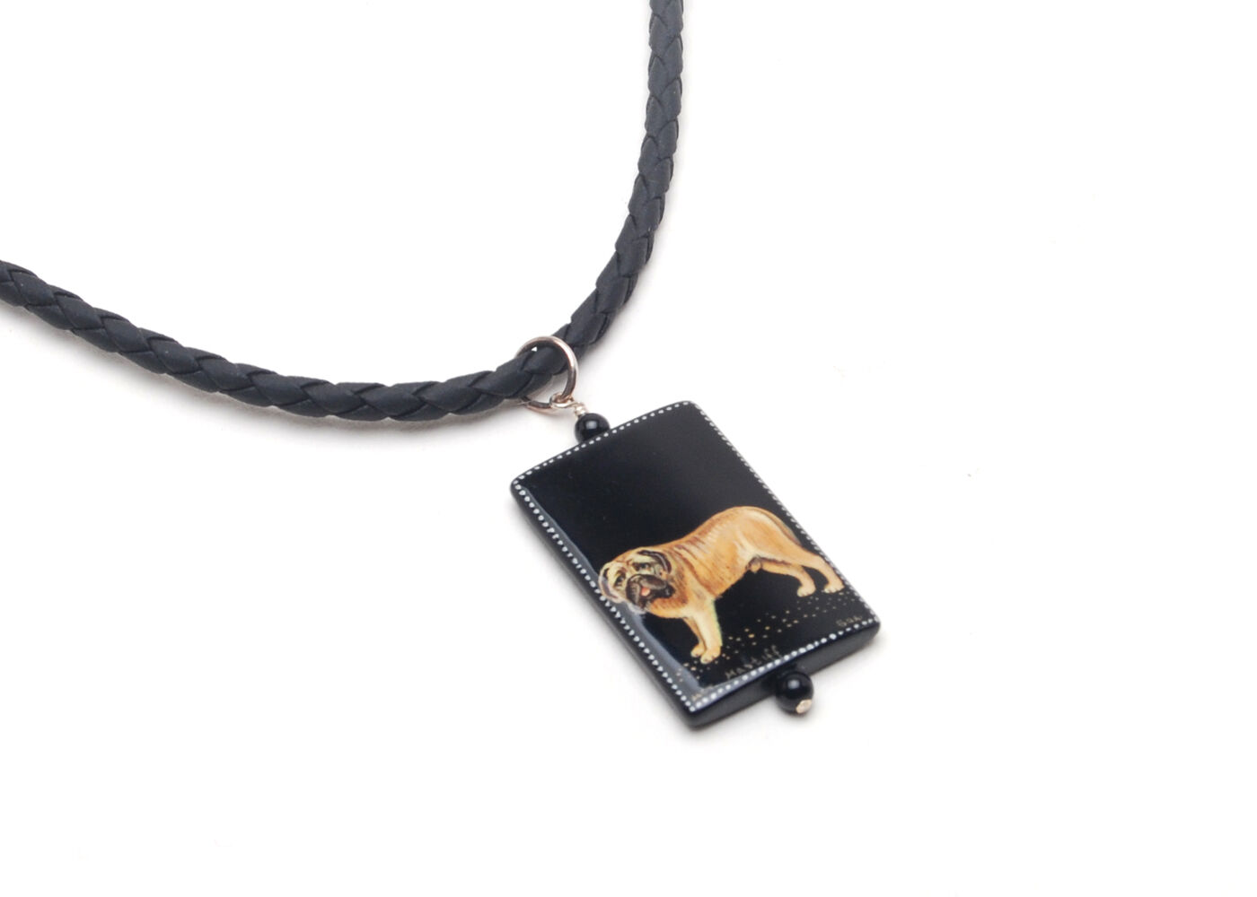 MASTIFF RUSSIAN LACQUER HAND-PAINTED PENDANT ON 18\