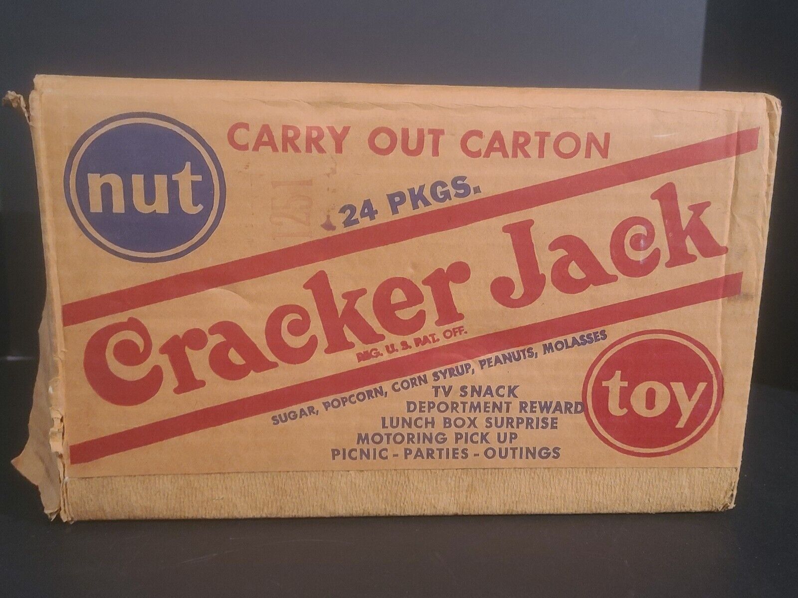 Vintage RARE EMPTY Cracker Jack Carry Out Cardboard Box Carton