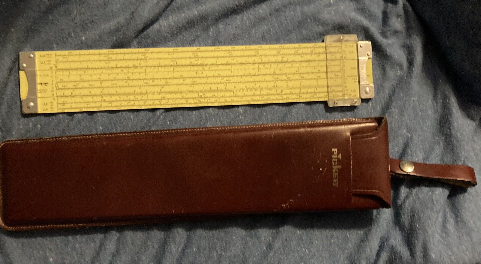 Vintage Pickett Slide Rule N 3-ES with Leather Case © 1960 Leather Case W/clip