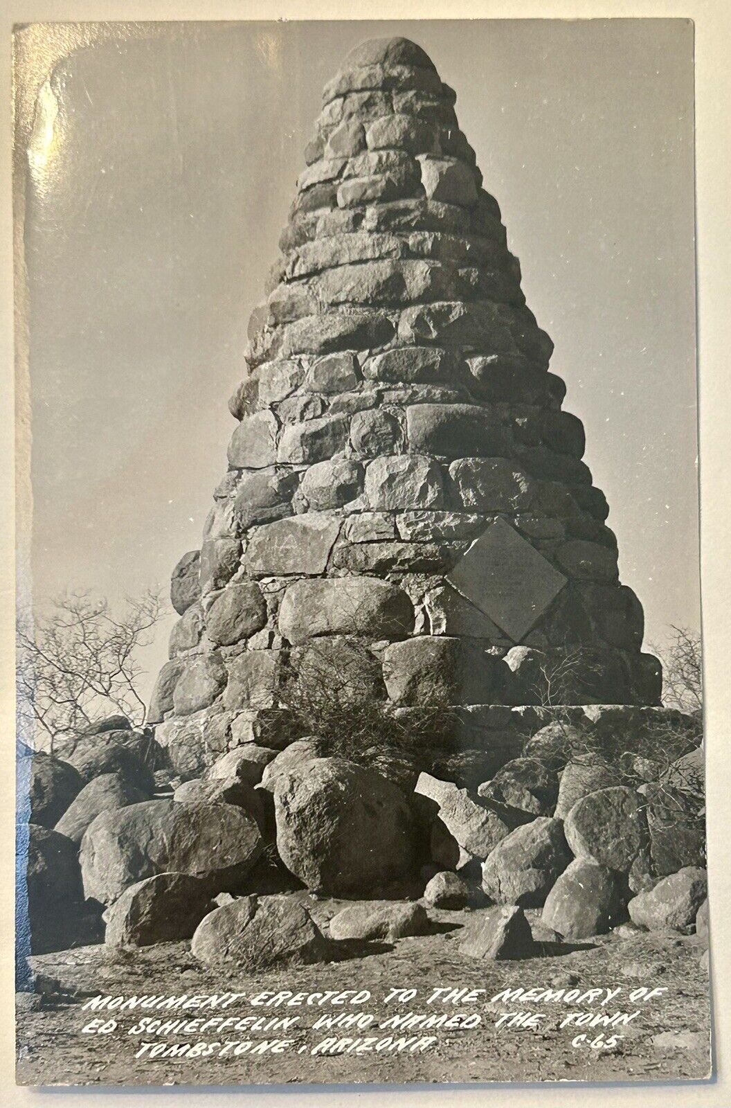 Ed Schiefelin Monument. Real Photo Postcard. Tombstone Arizona. RPPC