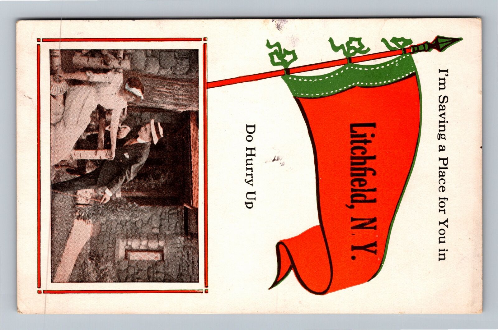 Litchfield NY-New York, Saving A Place For You, c1914 Vintage Souvenir Postcard
