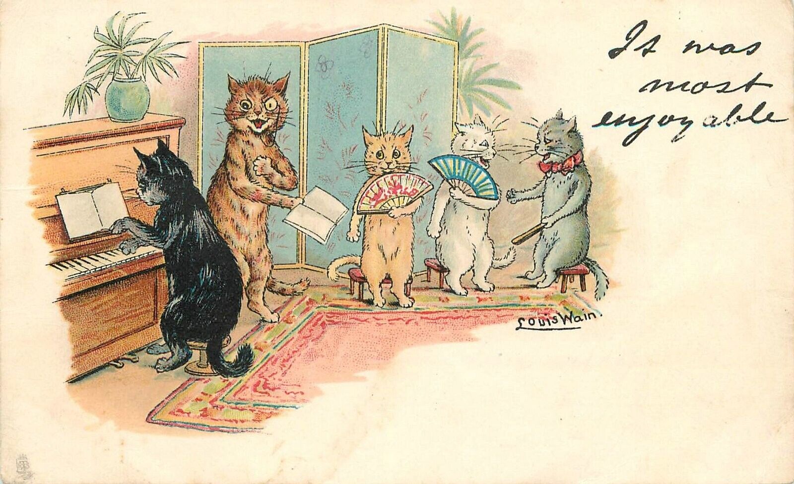 Louis Wain Cat Piano Recital Anthropomorphic Comic Humor 1906 Tuck Postcard