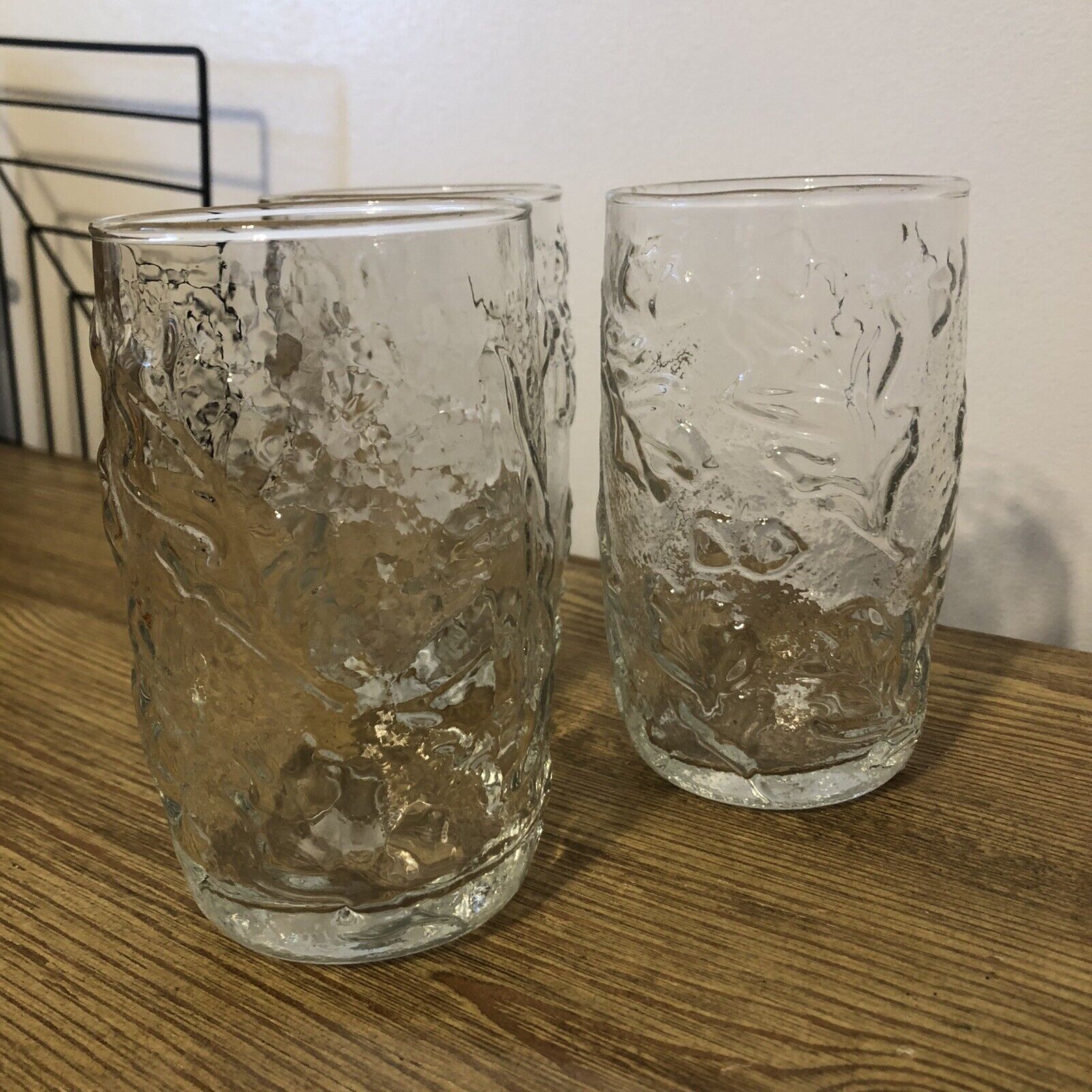 SET OF 3 ANCHOR HOCKING LEAF CLEAR GLASS DRINKING GLASSES 5