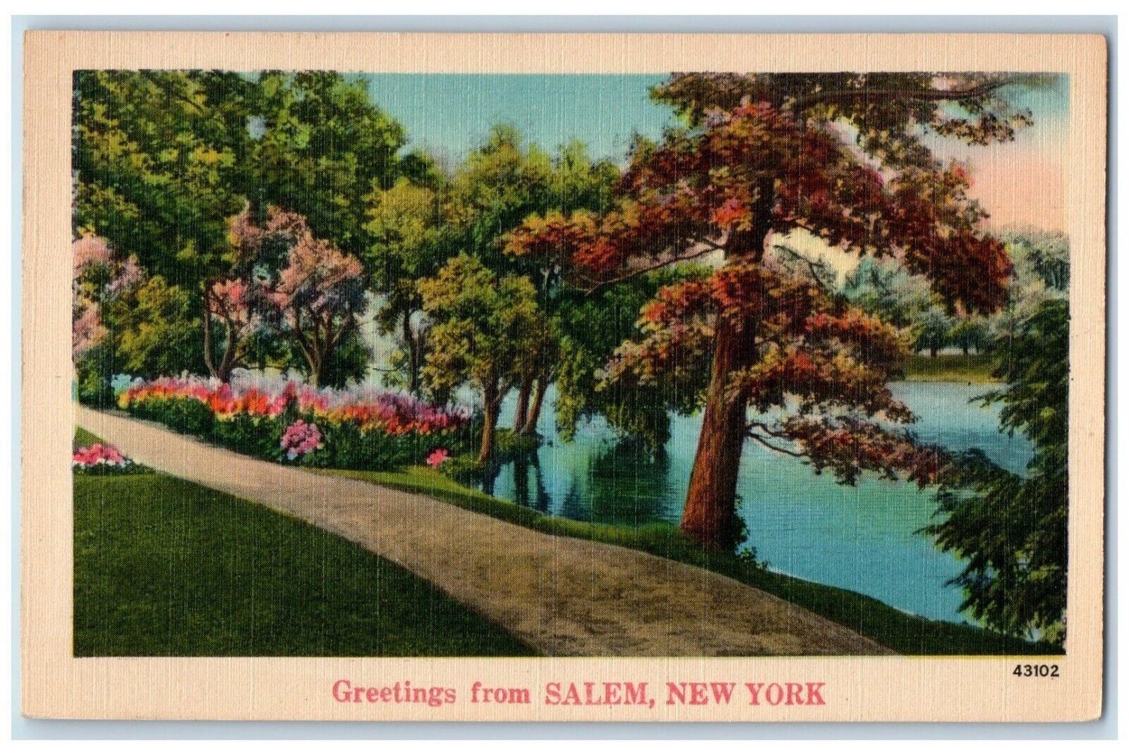 c1940 Greetings From Salem Trees New York NY Vintage Antique Unposted Postcard