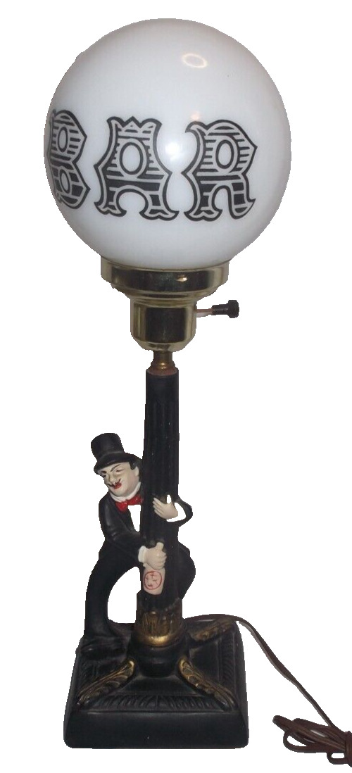 Vintage Charlie Chaplin Chalkware Bar Light Leaning On Lamp Post Drunk Hobo
