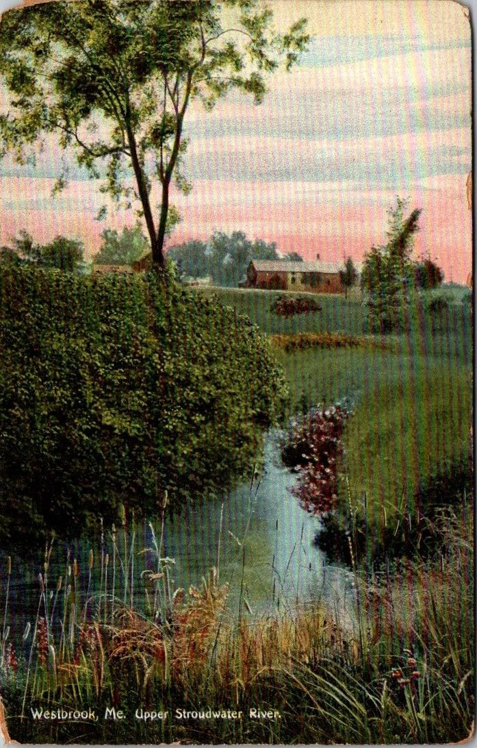 1910 antique postcard -Upper Stroudwater River- Westbrook, Maine (a6)