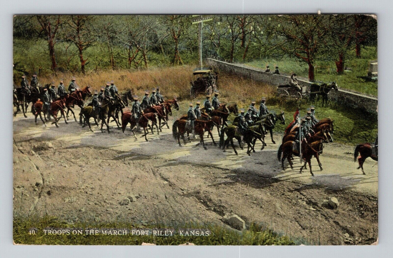 Postcard Fort Riley Kansas Army Military Troops Horseback Aerial View KS 1900s