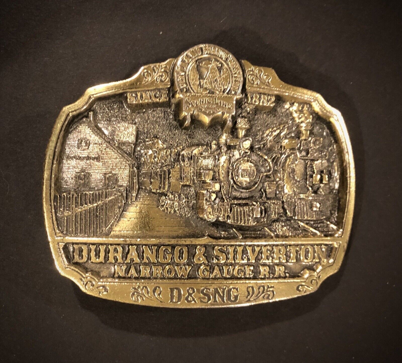 Vintage Durango & Silverton Narrow Gauge R.R. Brass Belt Buckle. Made In U.SA.