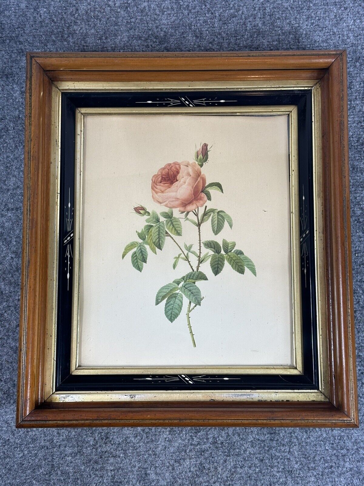 Antique Wood 14 X16 Eastlake Victorian Gold Gilt Deep Picture Frame Flower Print