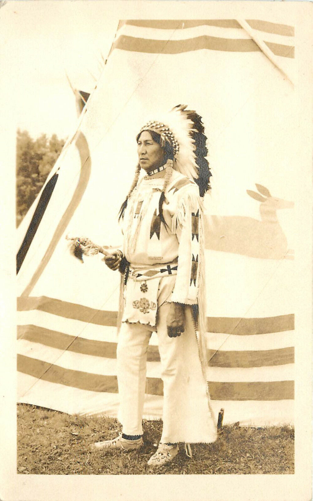 RPPC Postcard Chief Chippewa Indian in Front of Teepee Native American
