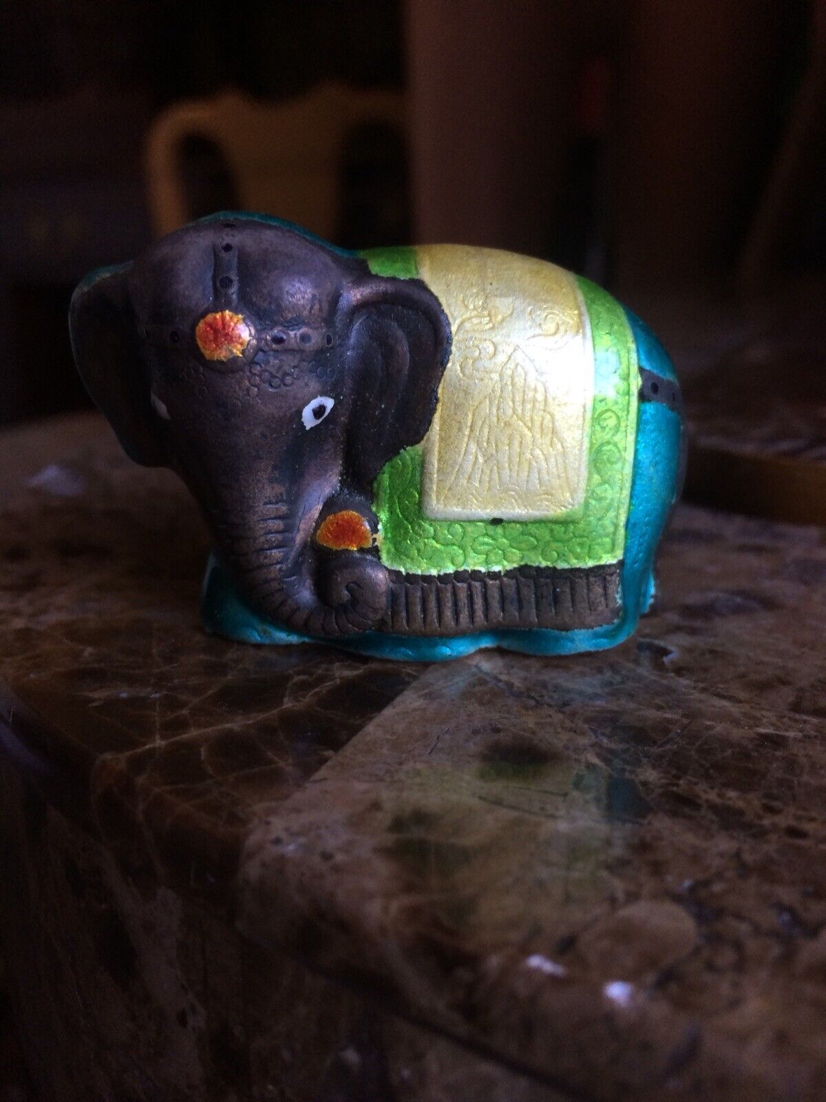 Antique Vintage Boho Asian Enamel Elephant Cloisonné Enamel Miniature Figurine